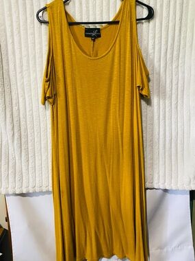 Lexington Avenue Mustard Cold-Shoulder Midi Dress